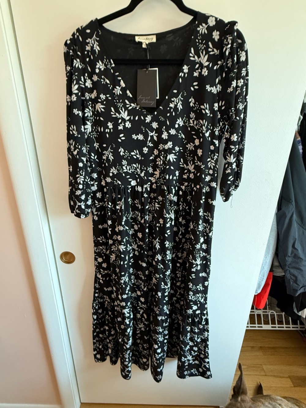 Jane and Delancey Black Midi Dress with White Floral Print